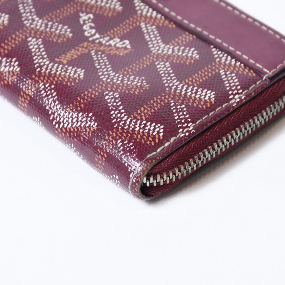 Very Good GOYARD Matignon PM Card Case Coin Case Goyardin Canvas Leather Red Silver Hardware Used 4b013519