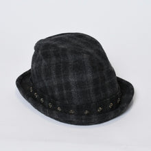 Load image into Gallery viewer, Chrome Hearts クロムハーツ ウール フェドラハット FEDORA クロスモチーフ チェック柄 グレー サイズM 美品 中古 4b013109