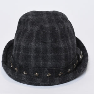 Chrome Hearts クロムハーツ ウール フェドラハット FEDORA クロスモチーフ チェック柄 グレー サイズM 美品 中古 4b013109
