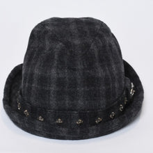 Load image into Gallery viewer, Chrome Hearts クロムハーツ ウール フェドラハット FEDORA クロスモチーフ チェック柄 グレー サイズM 美品 中古 4b013109