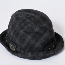 Load image into Gallery viewer, Chrome Hearts クロムハーツ ウール フェドラハット FEDORA クロスモチーフ チェック柄 グレー サイズM 美品 中古 4b013109