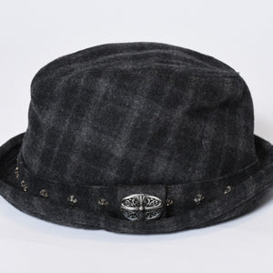 Chrome Hearts クロムハーツ ウール フェドラハット FEDORA クロスモチーフ チェック柄 グレー サイズM 美品 中古 4b013109