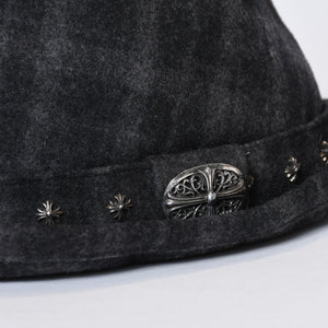 Chrome Hearts クロムハーツ ウール フェドラハット FEDORA クロスモチーフ チェック柄 グレー サイズM 美品 中古 4b013109