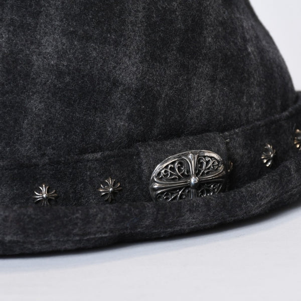 Chrome Hearts クロムハーツ ウール フェドラハット FEDORA クロスモチーフ チェック柄 グレー サイズM 美品 中古 4b013109