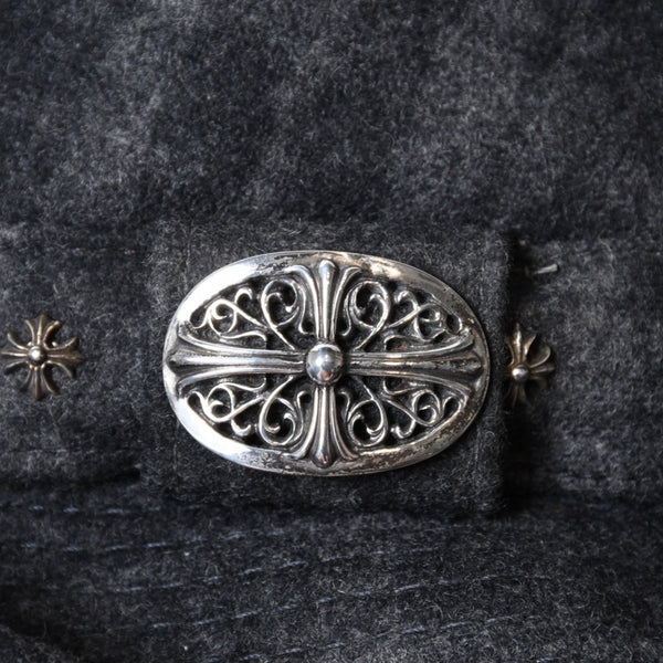 Chrome Hearts クロムハーツ ウール フェドラハット FEDORA クロスモチーフ チェック柄 グレー サイズM 美品 中古 4b013109