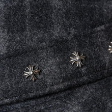 Load image into Gallery viewer, Chrome Hearts クロムハーツ ウール フェドラハット FEDORA クロスモチーフ チェック柄 グレー サイズM 美品 中古 4b013109