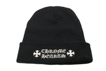 Load image into Gallery viewer, CHROME HERTS クロムハーツ WOOL WATCH CAP ウール帽 ロゴ刺繍ビーニー ニットキャップ 帽子 ブラック ホワイト 良品 中古 4b013311