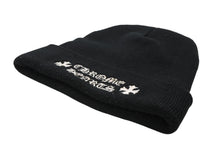 Load image into Gallery viewer, CHROME HERTS クロムハーツ WOOL WATCH CAP ウール帽 ロゴ刺繍ビーニー ニットキャップ 帽子 ブラック ホワイト 良品 中古 4b013311