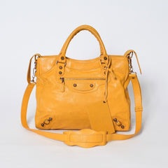 BALENCIAGA バレンシアガ ミニシティ ショルダーバッグ 300295 イエロー レザー シャンパンゴールド金具 美品 中古 4b013536