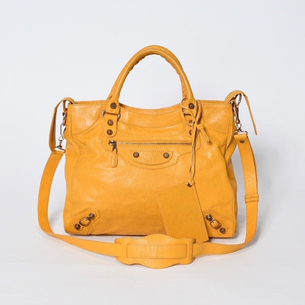 BALENCIAGA バレンシアガ ミニシティ ショルダーバッグ 300295 イエロー レザー シャンパンゴールド金具 美品 中古 4b013536