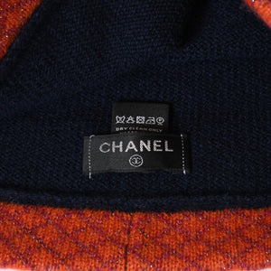 新品未使用 CHANEL シャネル カシミヤ グローブ 手袋 ビーニー ニットキャップ セット ココマーク ネイビー オレンジ 中古 4b013591