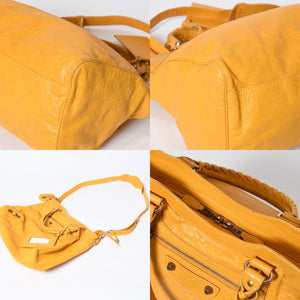 BALENCIAGA バレンシアガ ミニシティ ショルダーバッグ 300295 イエロー レザー シャンパンゴールド金具 美品 中古 4b013536