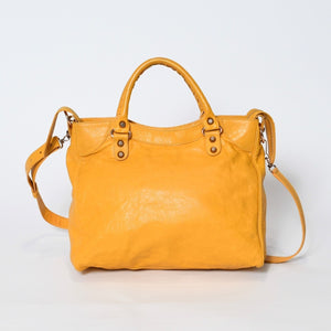 BALENCIAGA バレンシアガ ミニシティ ショルダーバッグ 300295 イエロー レザー シャンパンゴールド金具 美品 中古 4b013536