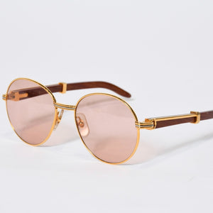 極美品 CARTIER カルティエ オーバル サングラス アイウェア サイズ 55□18 135b トリニティ ウッドテンプル ゴールド 中古 4b013652