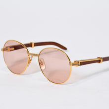 Load image into Gallery viewer, 極美品 CARTIER カルティエ オーバル サングラス アイウェア サイズ 55□18 135b トリニティ ウッドテンプル ゴールド 中古 4b013652