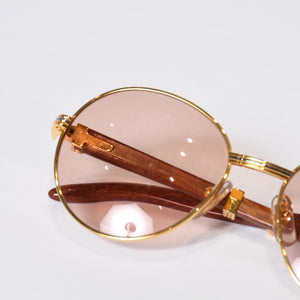 極美品 CARTIER カルティエ オーバル サングラス アイウェア サイズ 55□18 135b トリニティ ウッドテンプル ゴールド 中古 4b013652