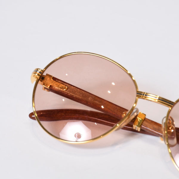 極美品 CARTIER カルティエ オーバル サングラス アイウェア サイズ 55□18 135b トリニティ ウッドテンプル ゴールド 中古 4b013652