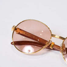 Load image into Gallery viewer, 極美品 CARTIER カルティエ オーバル サングラス アイウェア サイズ 55□18 135b トリニティ ウッドテンプル ゴールド 中古 4b013652