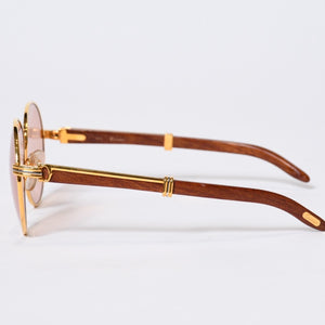 極美品 CARTIER カルティエ オーバル サングラス アイウェア サイズ 55□18 135b トリニティ ウッドテンプル ゴールド 中古 4b013652
