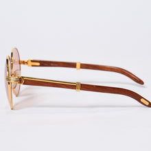 Load image into Gallery viewer, 極美品 CARTIER カルティエ オーバル サングラス アイウェア サイズ 55□18 135b トリニティ ウッドテンプル ゴールド 中古 4b013652