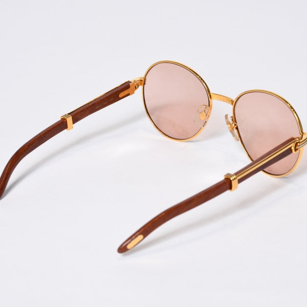 極美品 CARTIER カルティエ オーバル サングラス アイウェア サイズ 55□18 135b トリニティ ウッドテンプル ゴールド 中古 4b013652