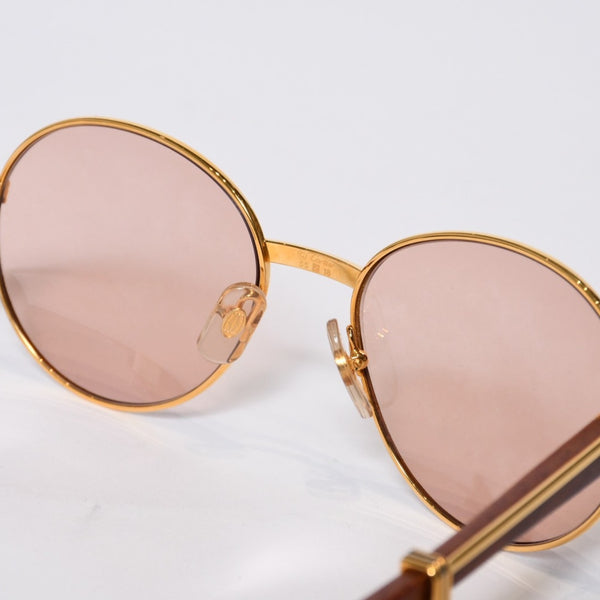 極美品 CARTIER カルティエ オーバル サングラス アイウェア サイズ 55□18 135b トリニティ ウッドテンプル ゴールド 中古 4b013652