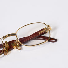 Load image into Gallery viewer, CARTIER カルティエ ウッドテンプル メガネ 50□22 135bブラウン ウッド ゴールド金具 美品 中古 4b013653