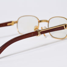 Load image into Gallery viewer, CARTIER カルティエ ウッドテンプル メガネ 50□22 135bブラウン ウッド ゴールド金具 美品 中古 4b013653