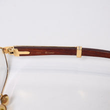 Load image into Gallery viewer, CARTIER カルティエ ウッドテンプル メガネ 50□22 135bブラウン ウッド ゴールド金具 美品 中古 4b013653