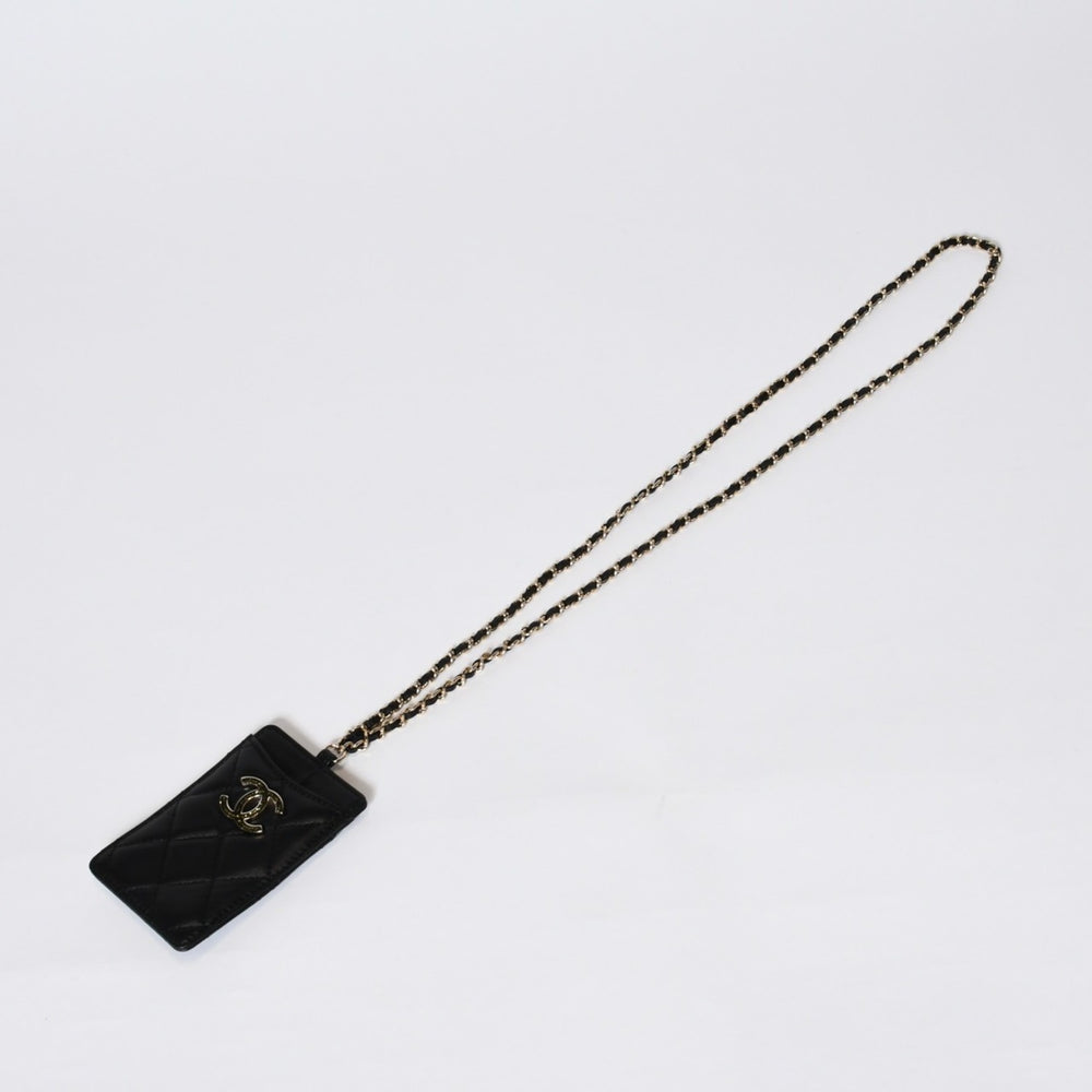 極美品 CHANEL シャネル カードケース 名刺入れ ノベルティ ココマーク 30番台 ラムスキン ブラック ゴールド金具 中古 4b013179