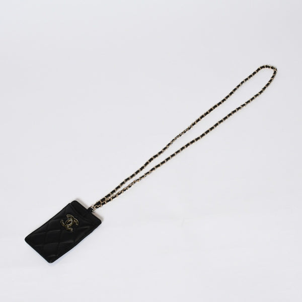極美品 CHANEL シャネル カードケース 名刺入れ ノベルティ ココマーク 30番台 ラムスキン ブラック ゴールド金具 中古 4b013179