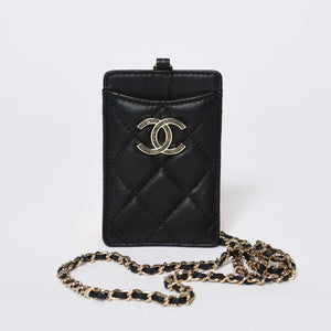 極美品 CHANEL シャネル カードケース 名刺入れ ノベルティ ココマーク 30番台 ラムスキン ブラック ゴールド金具 中古 4b013179
