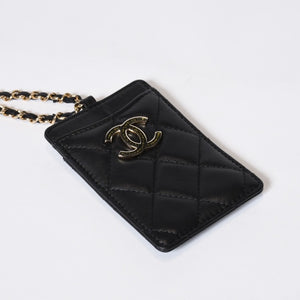 極美品 CHANEL シャネル カードケース 名刺入れ ノベルティ ココマーク 30番台 ラムスキン ブラック ゴールド金具 中古 4b013179