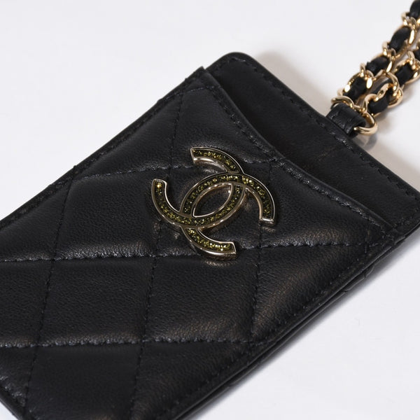 極美品 CHANEL シャネル カードケース 名刺入れ ノベルティ ココマーク 30番台 ラムスキン ブラック ゴールド金具 中古 4b013179
