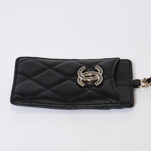 極美品 CHANEL シャネル カードケース 名刺入れ ノベルティ ココマーク 30番台 ラムスキン ブラック ゴールド金具 中古 4b013179