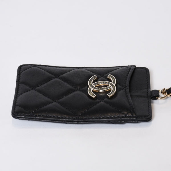 極美品 CHANEL シャネル カードケース 名刺入れ ノベルティ ココマーク 30番台 ラムスキン ブラック ゴールド金具 中古 4b013179