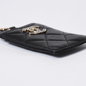 極美品 CHANEL シャネル カードケース 名刺入れ ノベルティ ココマーク 30番台 ラムスキン ブラック ゴールド金具 中古 4b013179