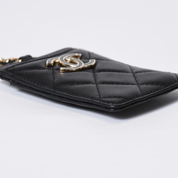 極美品 CHANEL シャネル カードケース 名刺入れ ノベルティ ココマーク 30番台 ラムスキン ブラック ゴールド金具 中古 4b013179