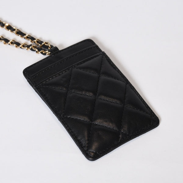 極美品 CHANEL シャネル カードケース 名刺入れ ノベルティ ココマーク 30番台 ラムスキン ブラック ゴールド金具 中古 4b013179