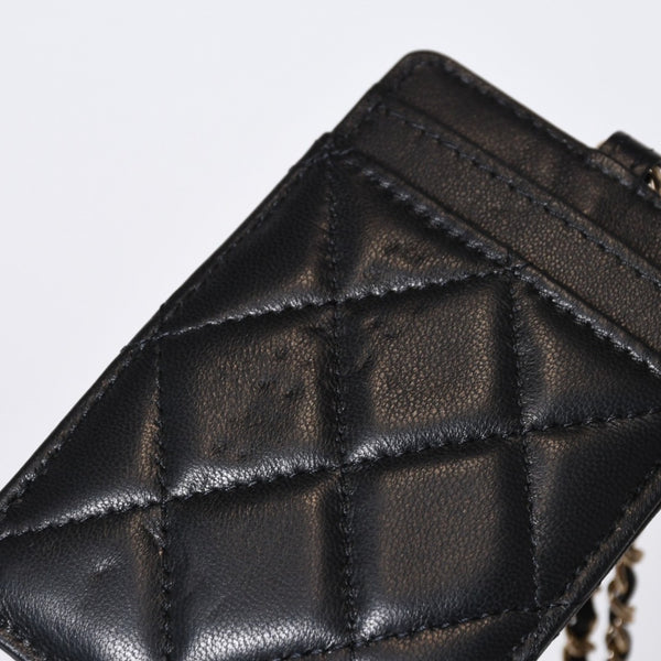 極美品 CHANEL シャネル カードケース 名刺入れ ノベルティ ココマーク 30番台 ラムスキン ブラック ゴールド金具 中古 4b013179