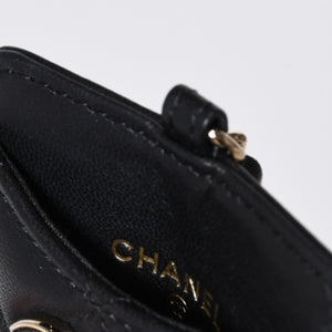 極美品 CHANEL シャネル カードケース 名刺入れ ノベルティ ココマーク 30番台 ラムスキン ブラック ゴールド金具 中古 4b013179