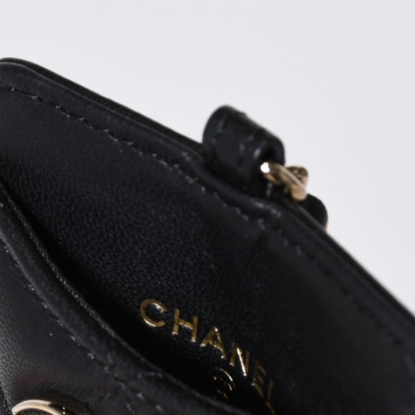 極美品 CHANEL シャネル カードケース 名刺入れ ノベルティ ココマーク 30番台 ラムスキン ブラック ゴールド金具 中古 4b013179