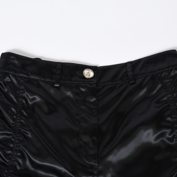 極美品 CHANEL シャネル 21SS ショーツ ショートパンツ P70669V62116 サイズ36 No.5ボタン ココマーク ブラック ギャザー 中古 4b013516