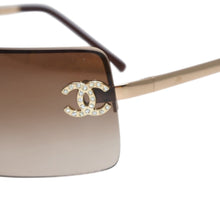 画像をギャラリービューアに読み込む, CHANEL シャネル ハーフリム サングラス アイウェア 4104-B c.125/13 サイズ62□15 120 ココマーク ラインストーン ブラウン 美品 中古 4b013197