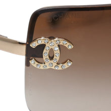 画像をギャラリービューアに読み込む, CHANEL シャネル ハーフリム サングラス アイウェア 4104-B c.125/13 サイズ62□15 120 ココマーク ラインストーン ブラウン 美品 中古 4b013197