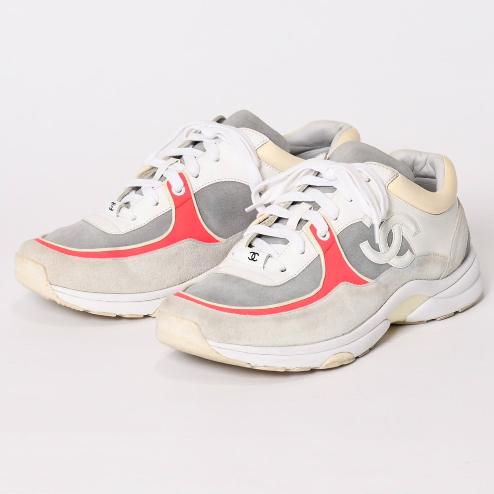 CHANEL シャネル ココマーク スエード スニーカー サイズ40 ホワイト グレー 美品 中古 4b013593