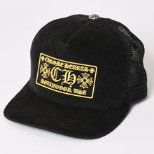 画像をギャラリービューアに読み込む, 極美品 CHROME HEARTS クロムハーツ コーデュロイ トラッカーキャップ CHロゴ刺繍 クロスボール シルバー 925 ブラック 中古 4b013890