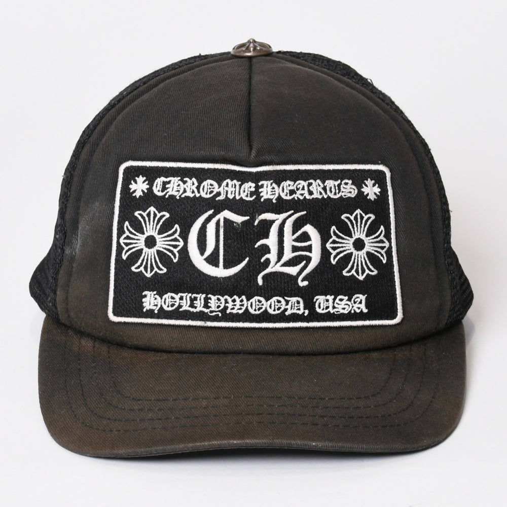CHROME HEARTS Trucker Cap CH Logo Embroidery Cross Ball Silver 925 Black Good Used 4b013877