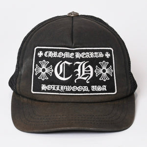 CHROME HEARTS クロムハーツ トラッカーキャップ CHロゴ刺繍 クロスボール シルバー 925 ブラック 良品 中古 4b013877