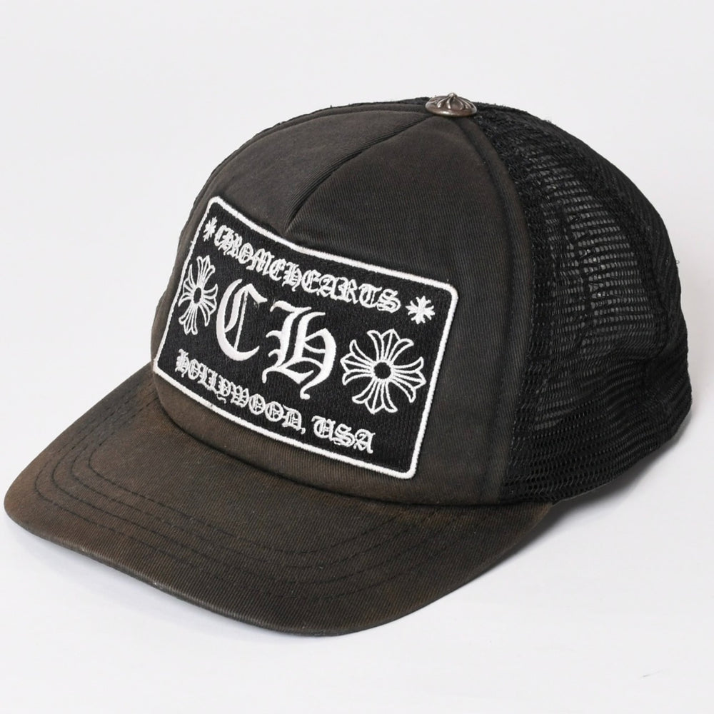 CHROME HEARTS Trucker Cap CH Logo Embroidery Cross Ball Silver 925 Black Good Used 4b013877